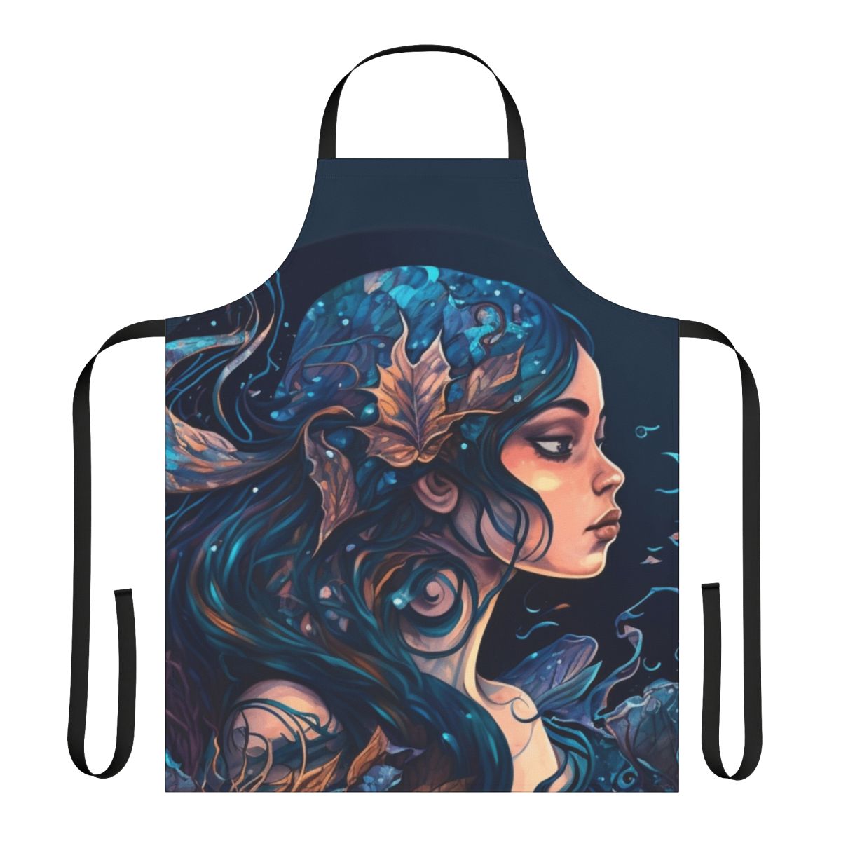 Apron featuring a print of various mythical sea creatures and fantasy ocean animals