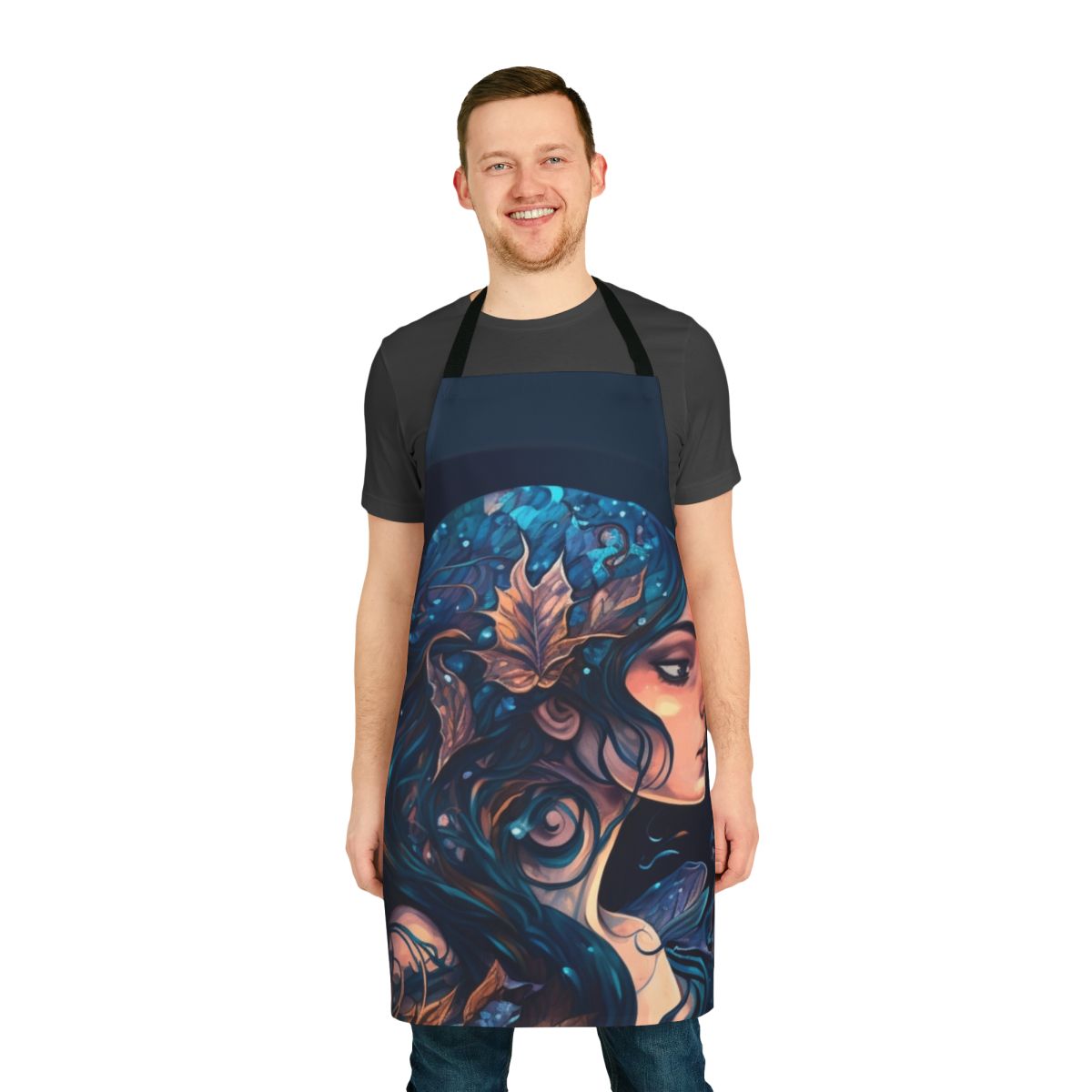 Apron featuring a print of various mythical sea creatures and fantasy ocean animals