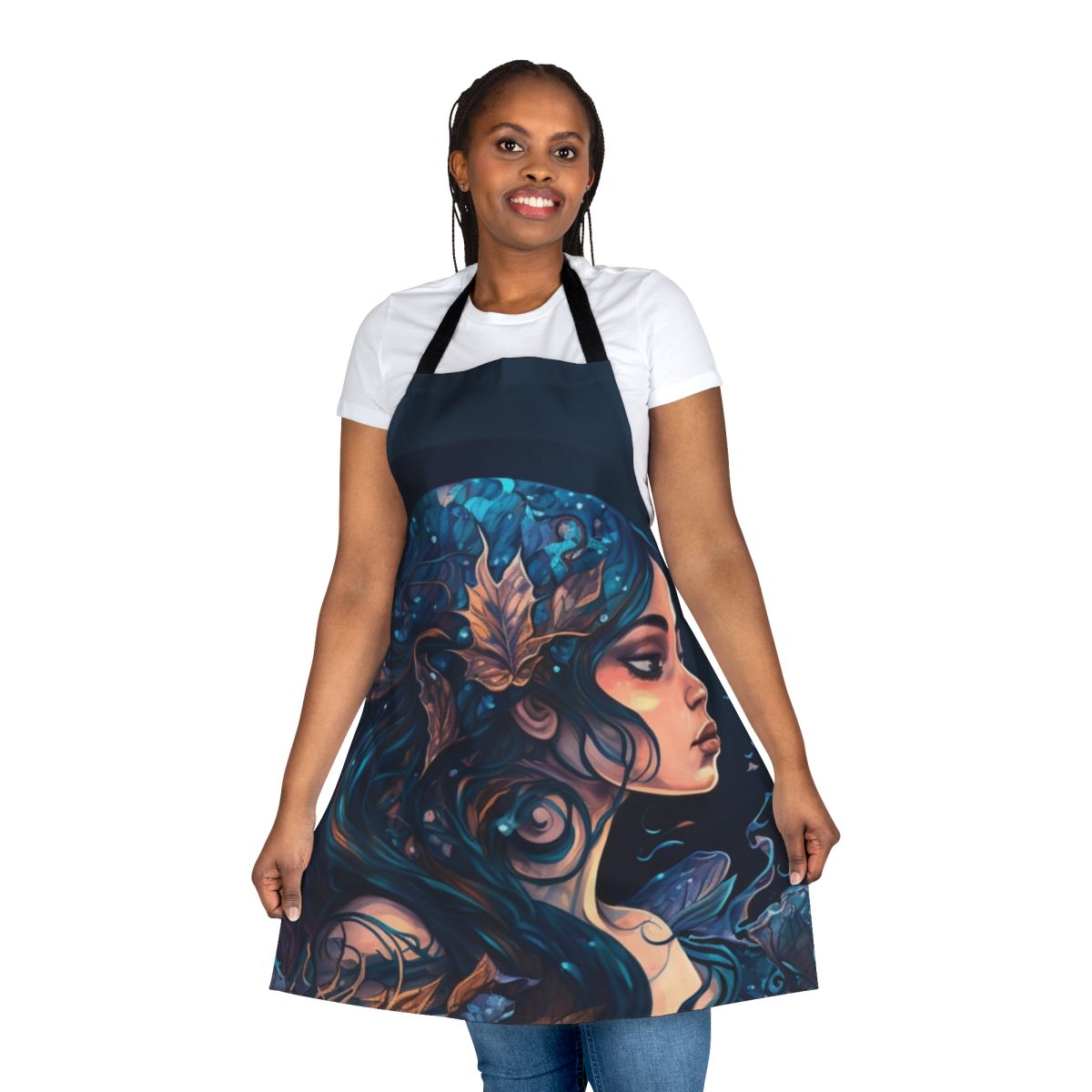 Apron featuring a print of various mythical sea creatures and fantasy ocean animals