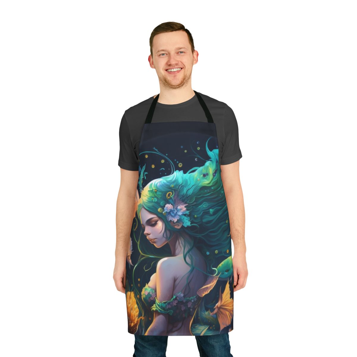Apron featuring a whimsical design of mythical sea creatures