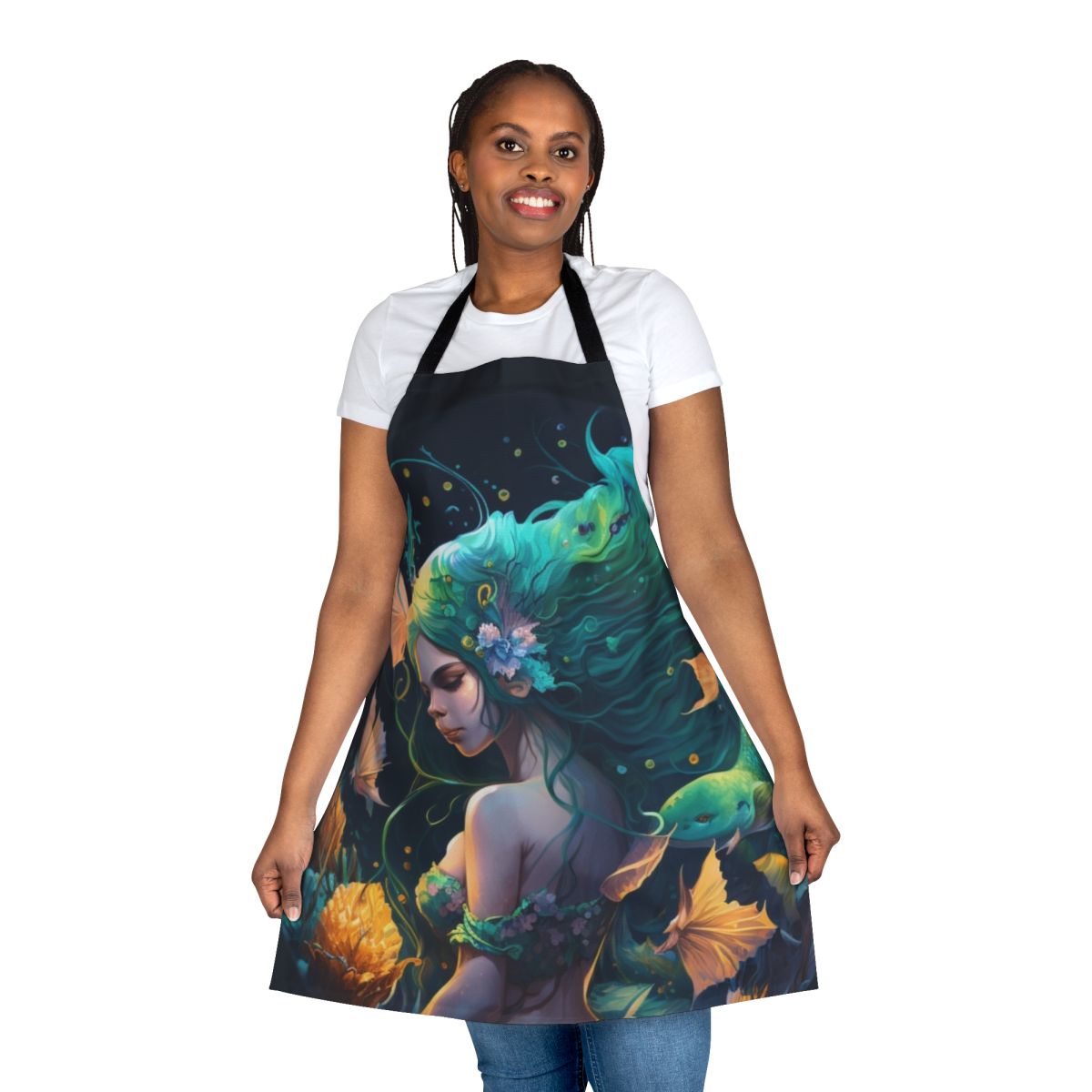Apron featuring a whimsical design of mythical sea creatures