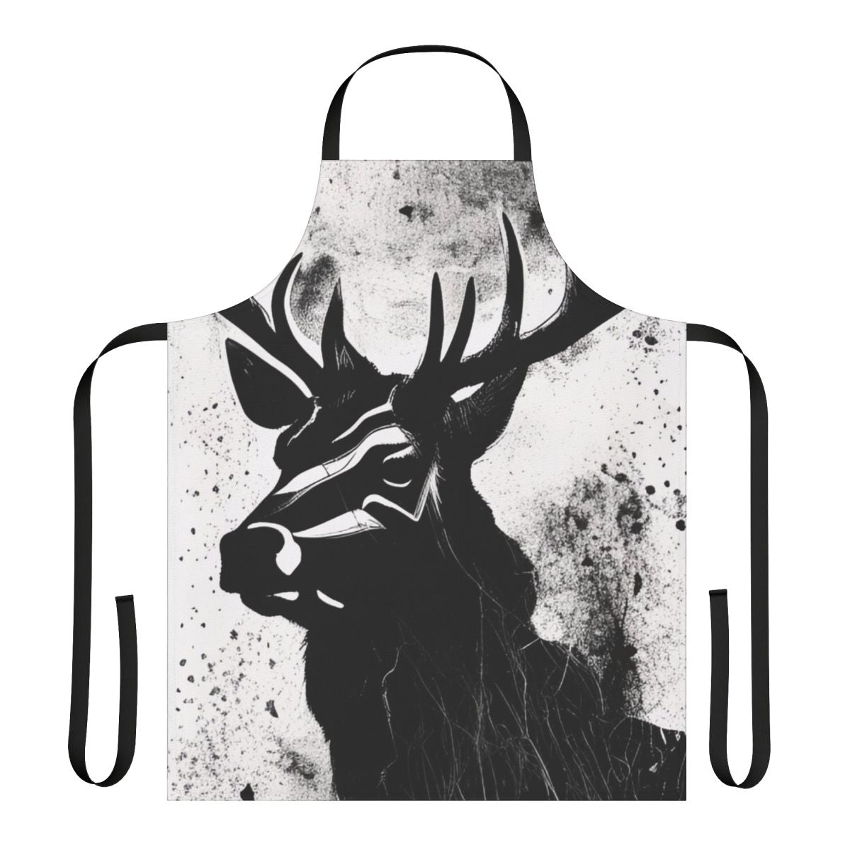Stag motif apron with floral and nature-inspired design