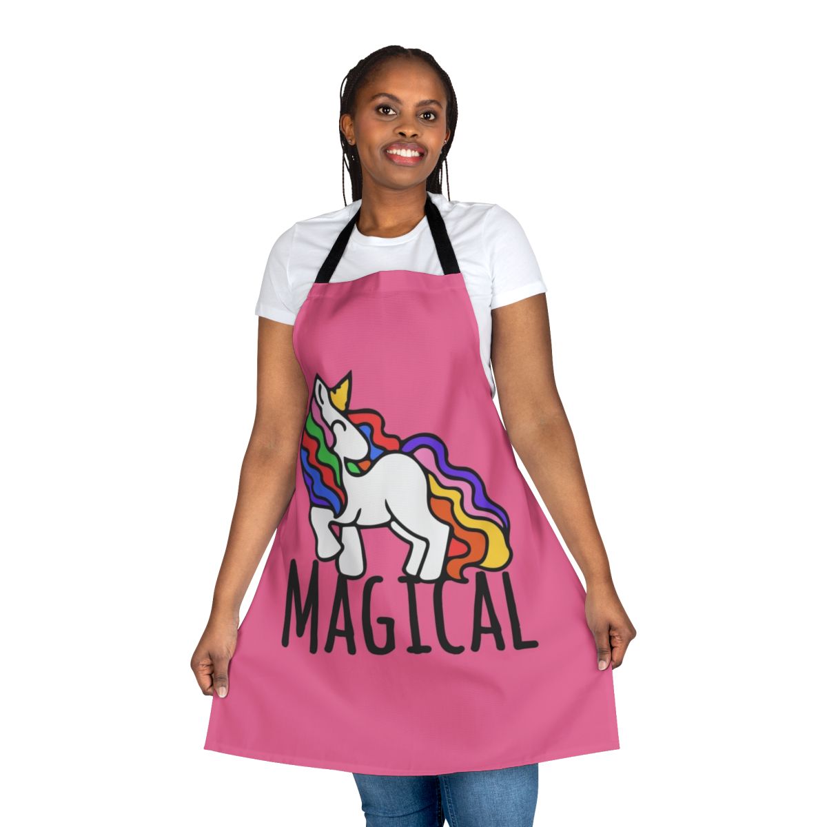 Whimsical apron featuring a magical unicorn design, perfect for cooking and baking with a touch of fantasy.