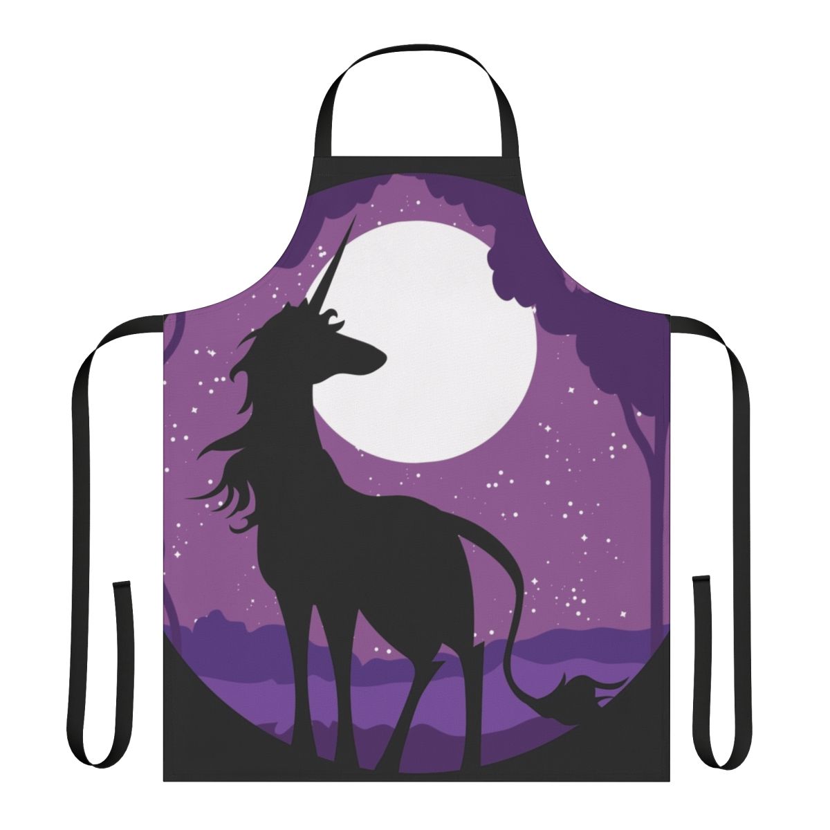 Enchanted unicorn apron with a full moon in the woods