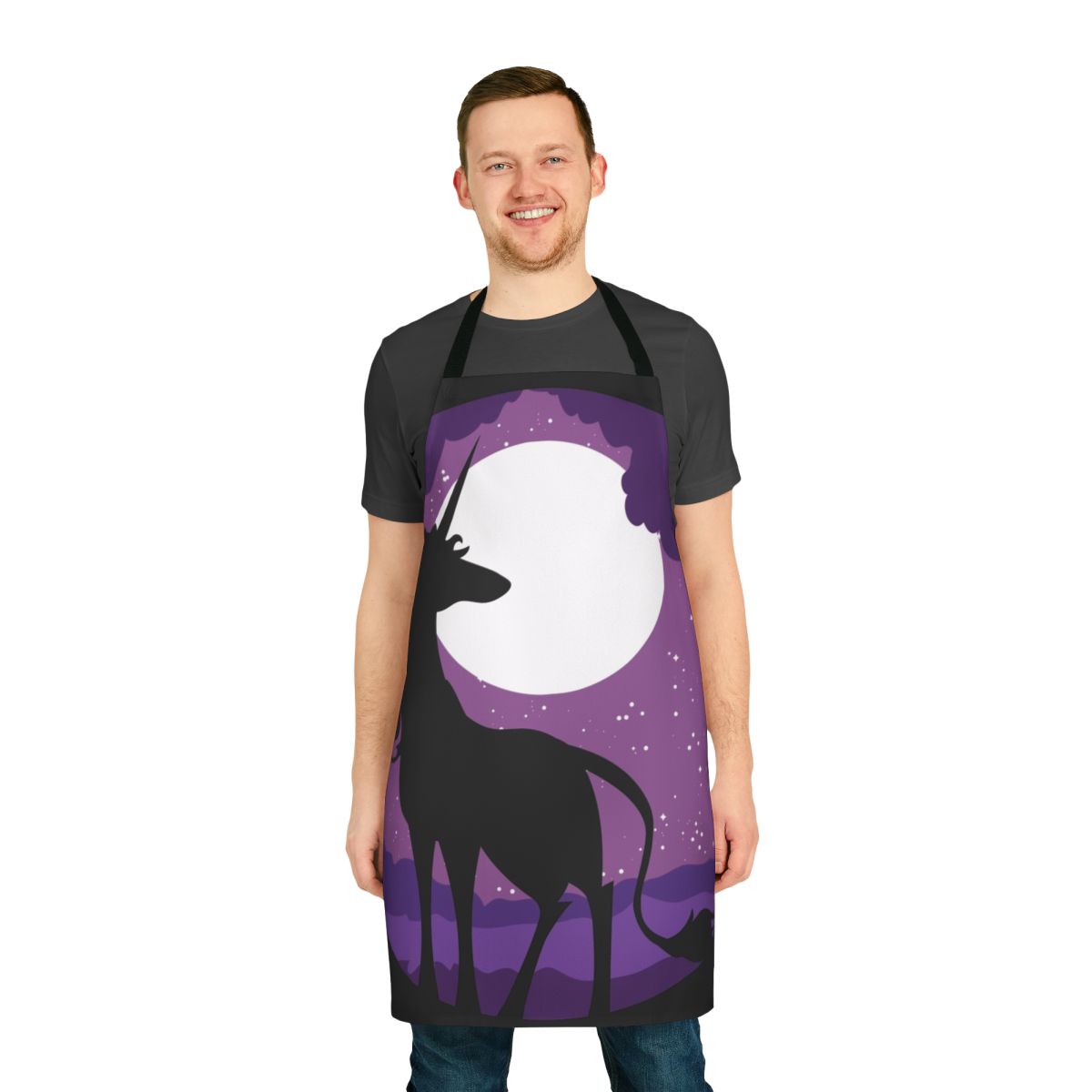 Enchanted unicorn apron with a full moon in the woods
