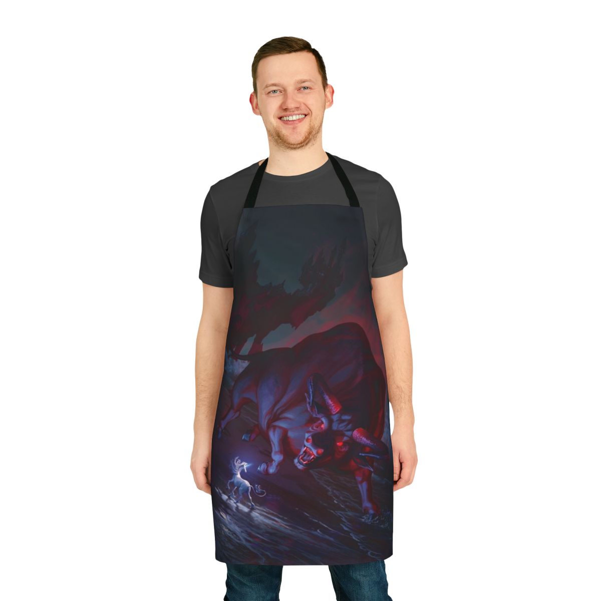 A colorful apron featuring the mystical and enchanting unicorn from the fantasy film 'The Last Unicorn'
