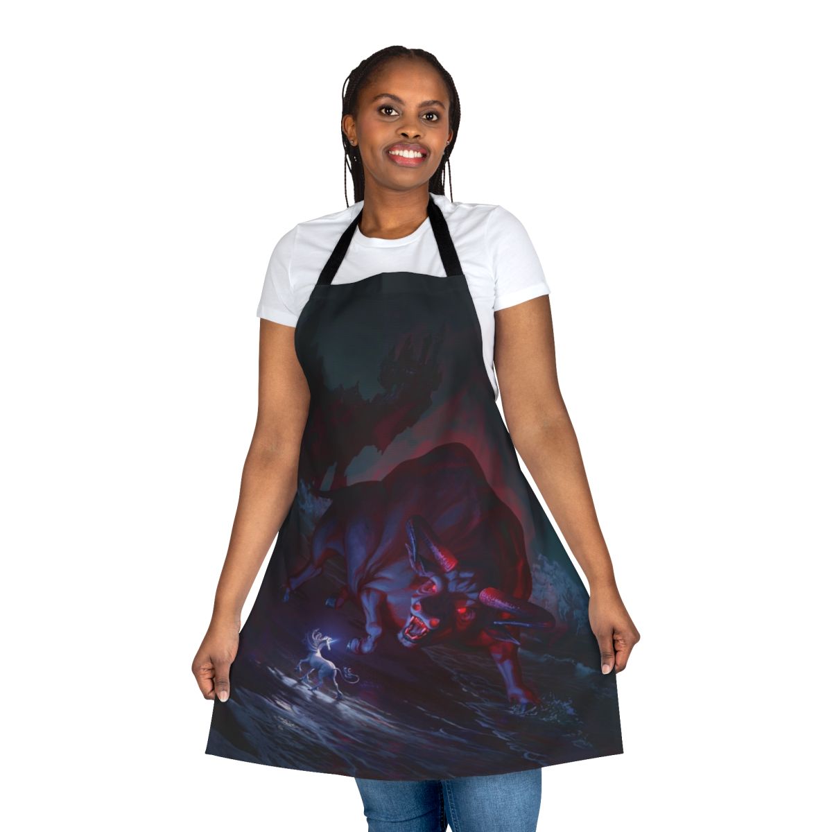 A colorful apron featuring the mystical and enchanting unicorn from the fantasy film 'The Last Unicorn'