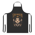 Apron featuring a magical design with a cat skull, moon, and occult symbols