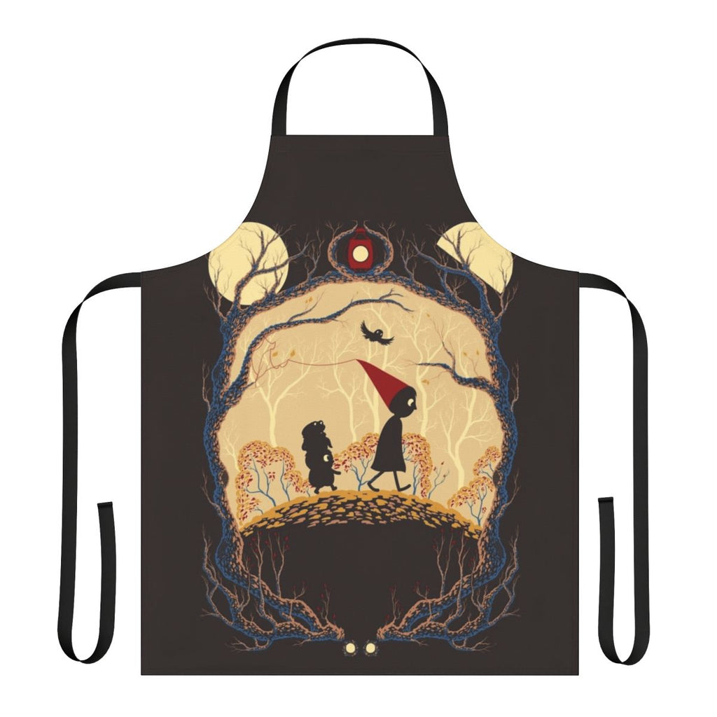 Whimsical apron featuring characters and symbols from the beloved cartoon series 'Over the Garden Wall'