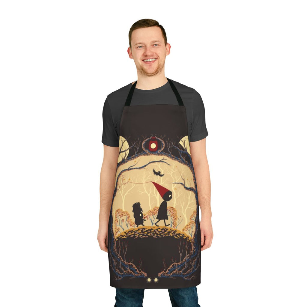 Whimsical apron featuring characters and symbols from the beloved cartoon series 'Over the Garden Wall'