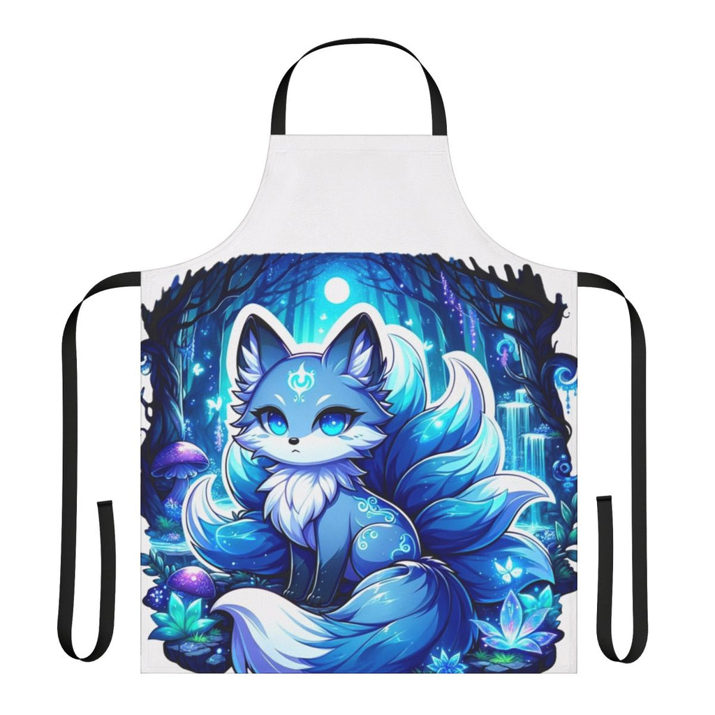 Apron featuring a beautifully detailed azure fox with nine tails, set against a crescent moon background.