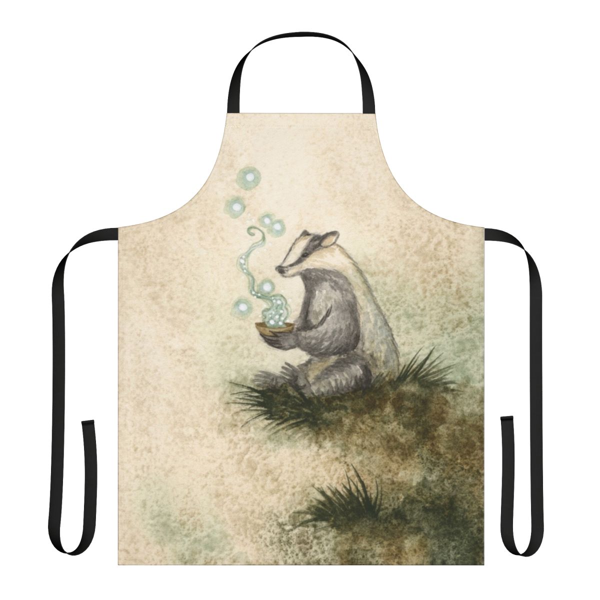 Mystical badger-themed apron with fantasy art design