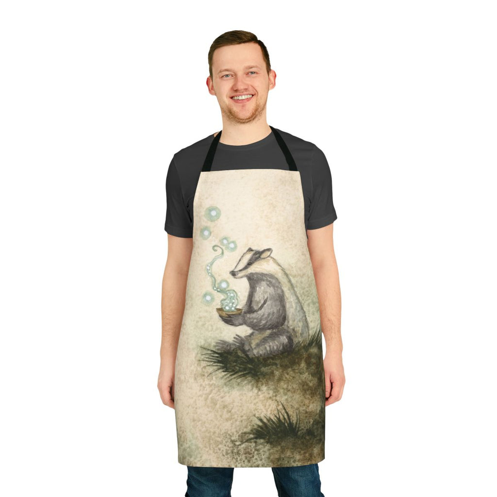Mystical badger-themed apron with fantasy art design