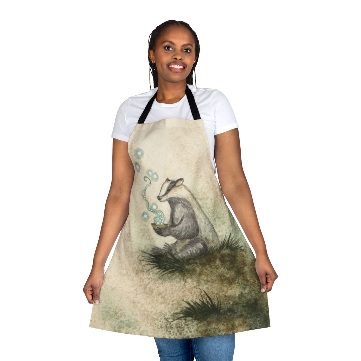 Mystical badger-themed apron with fantasy art design