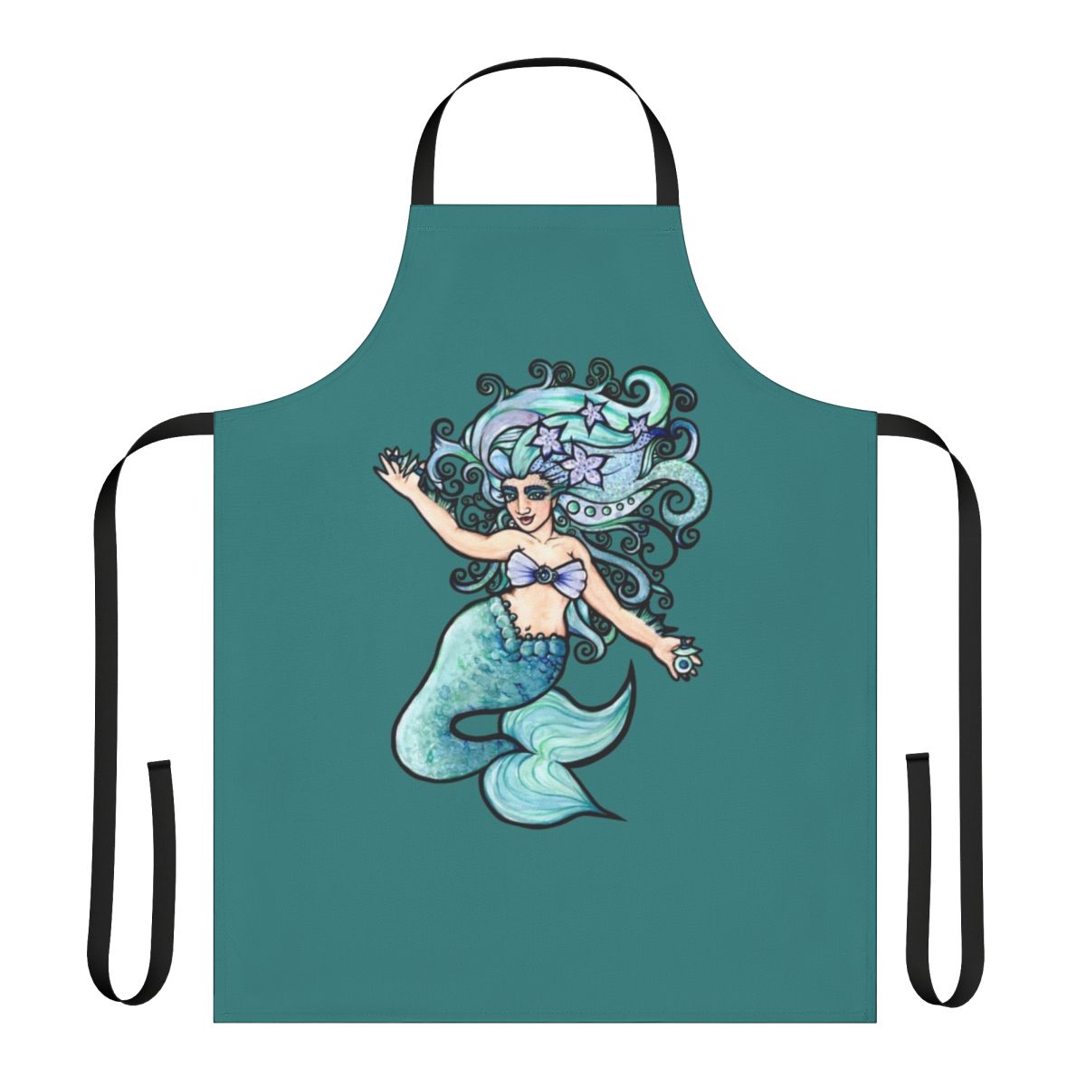 A whimsical mermaid-themed apron with a belly dancer design, perfect for the kitchen