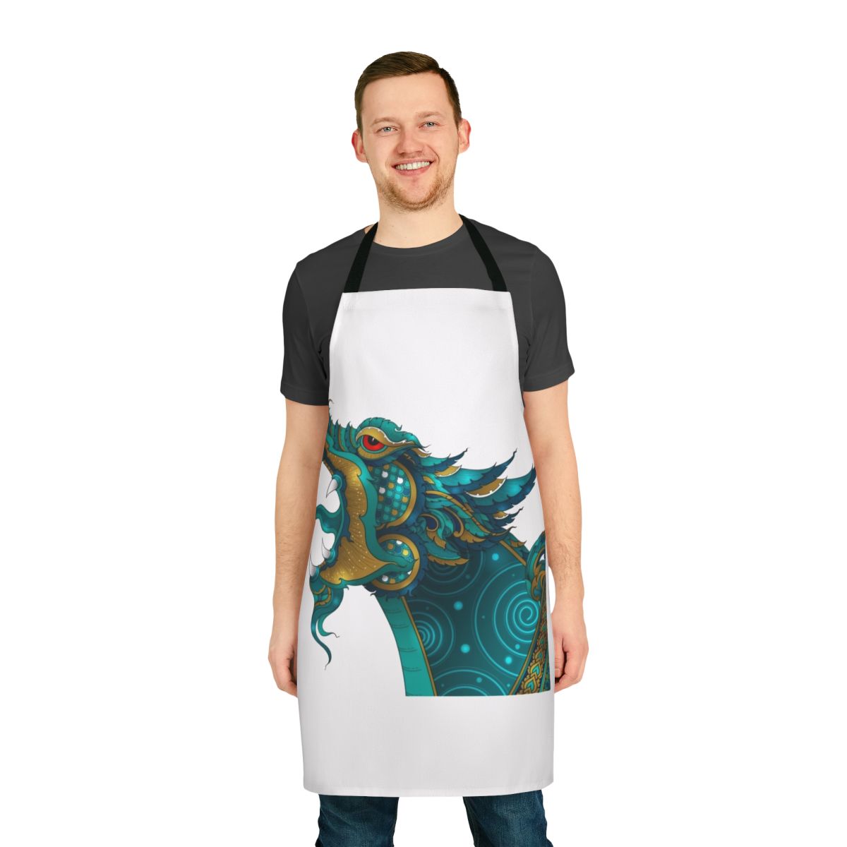 Whimsical big horn apron featuring a mythical creature and vintage animal design