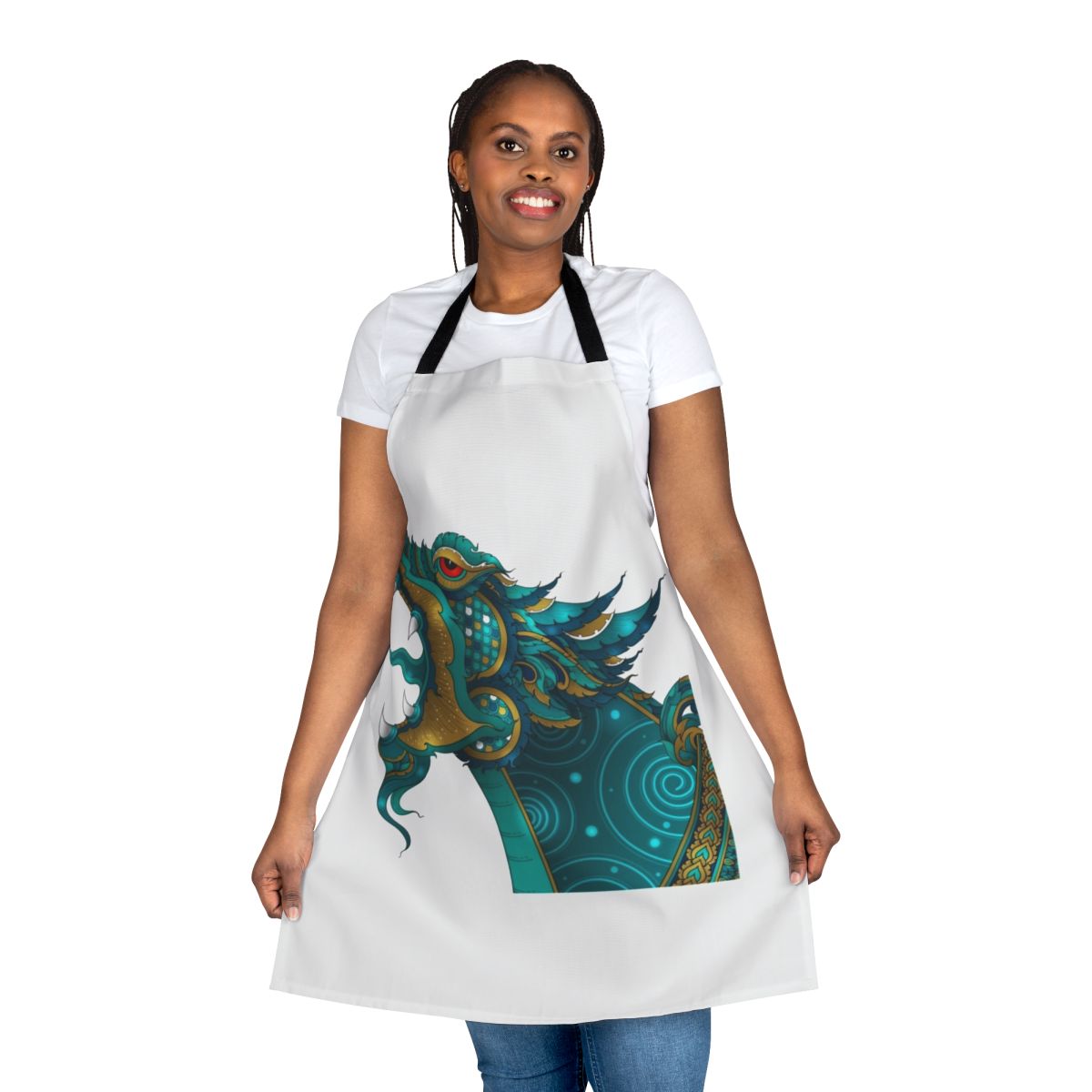 Whimsical big horn apron featuring a mythical creature and vintage animal design