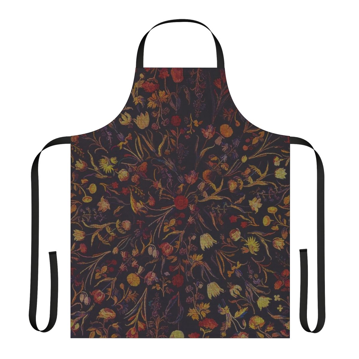 Enchanting black floral fantasy apron with mythological horse and elegant flourishes