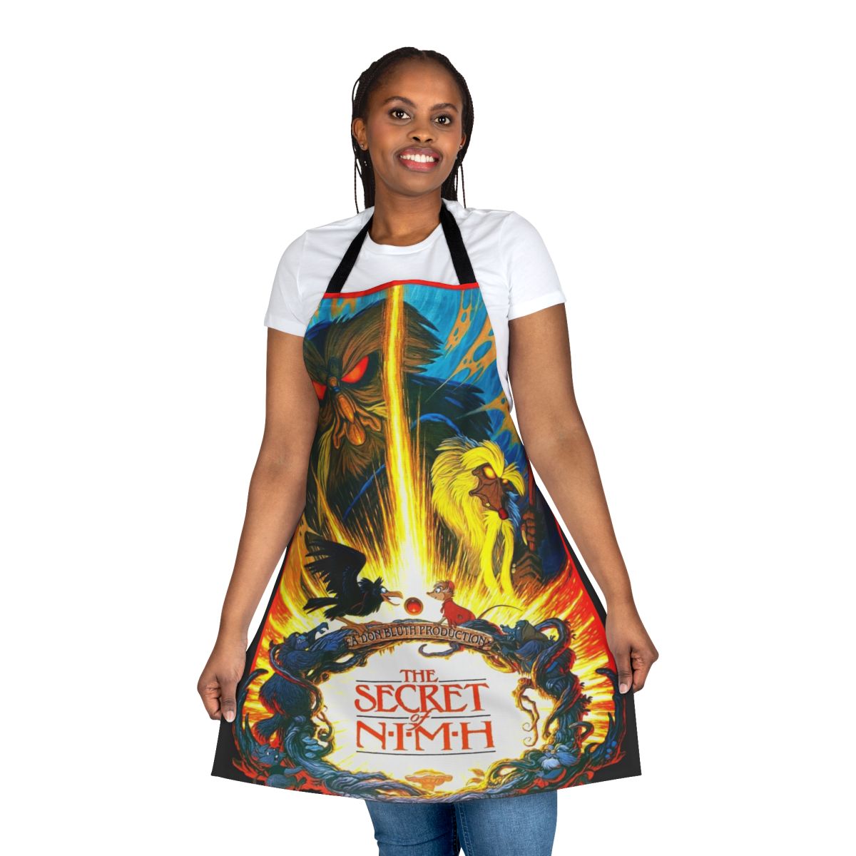 Apron featuring characters and imagery from the classic 1980s animated film The Secret of NIMH