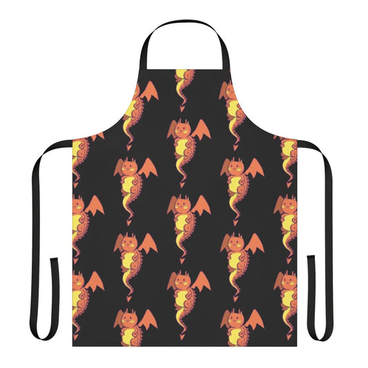 Illustration of a legendary cat dragon on a high-quality apron