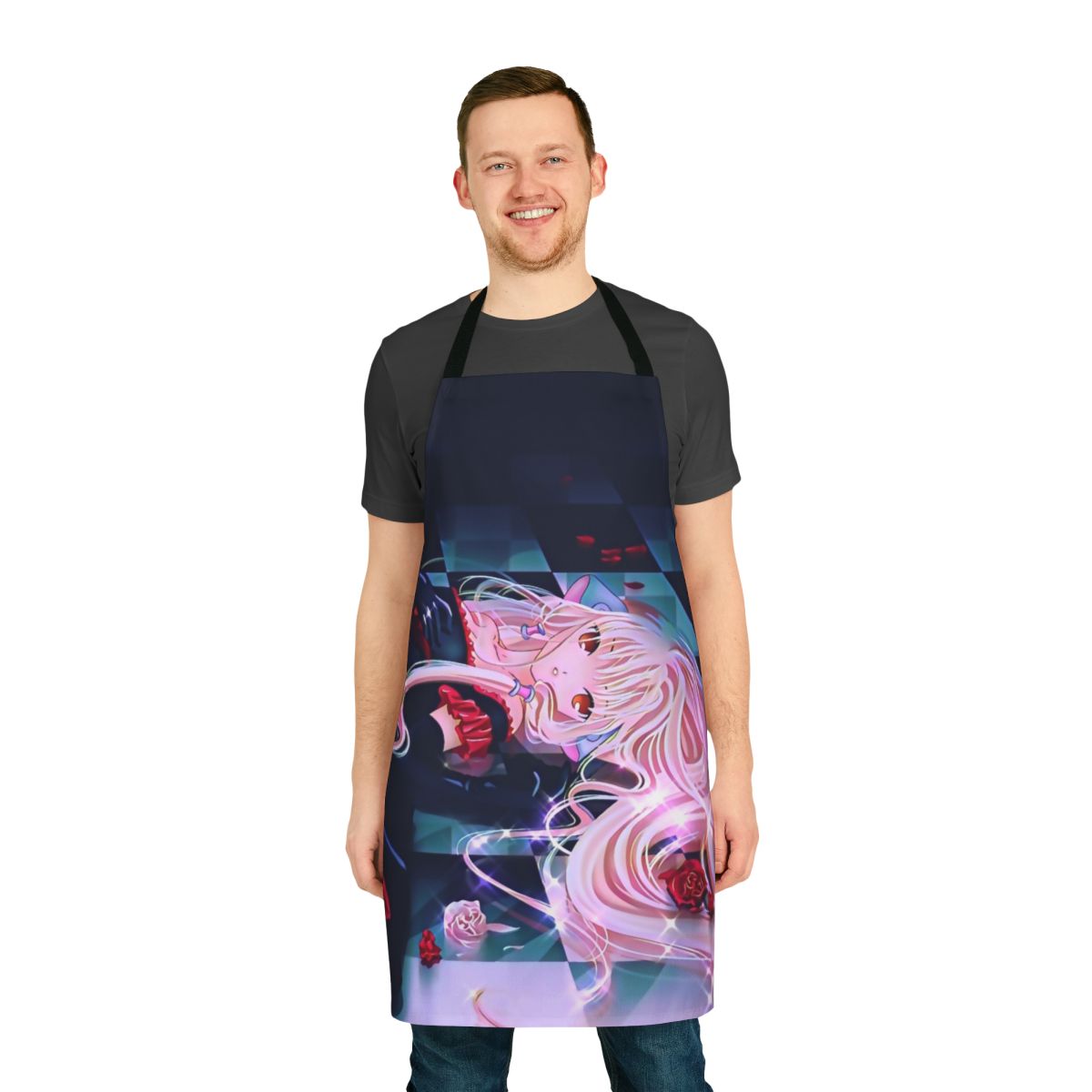 Chobits-inspired cat girl apron with rose and sparkle design