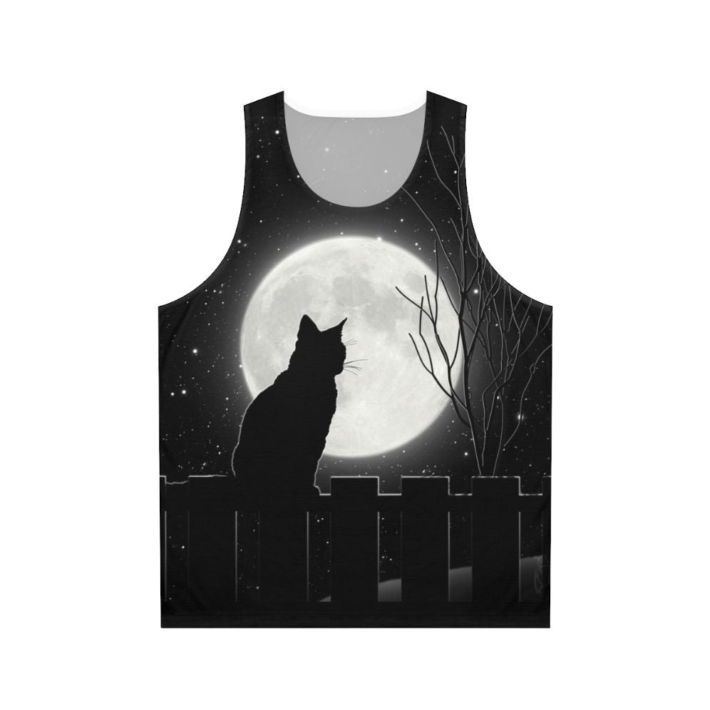 Enchanting cat under the bright moon on a unisex tank top