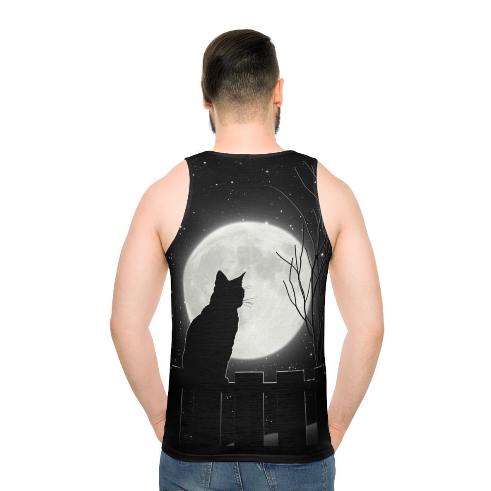 Enchanting cat under the bright moon on a unisex tank top
