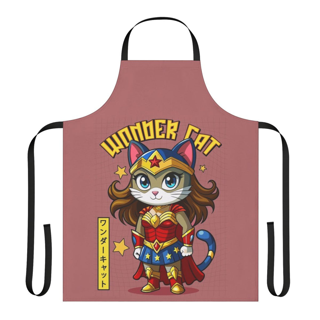 Whimsical cat-themed superhero apron with vibrant colors and playful design