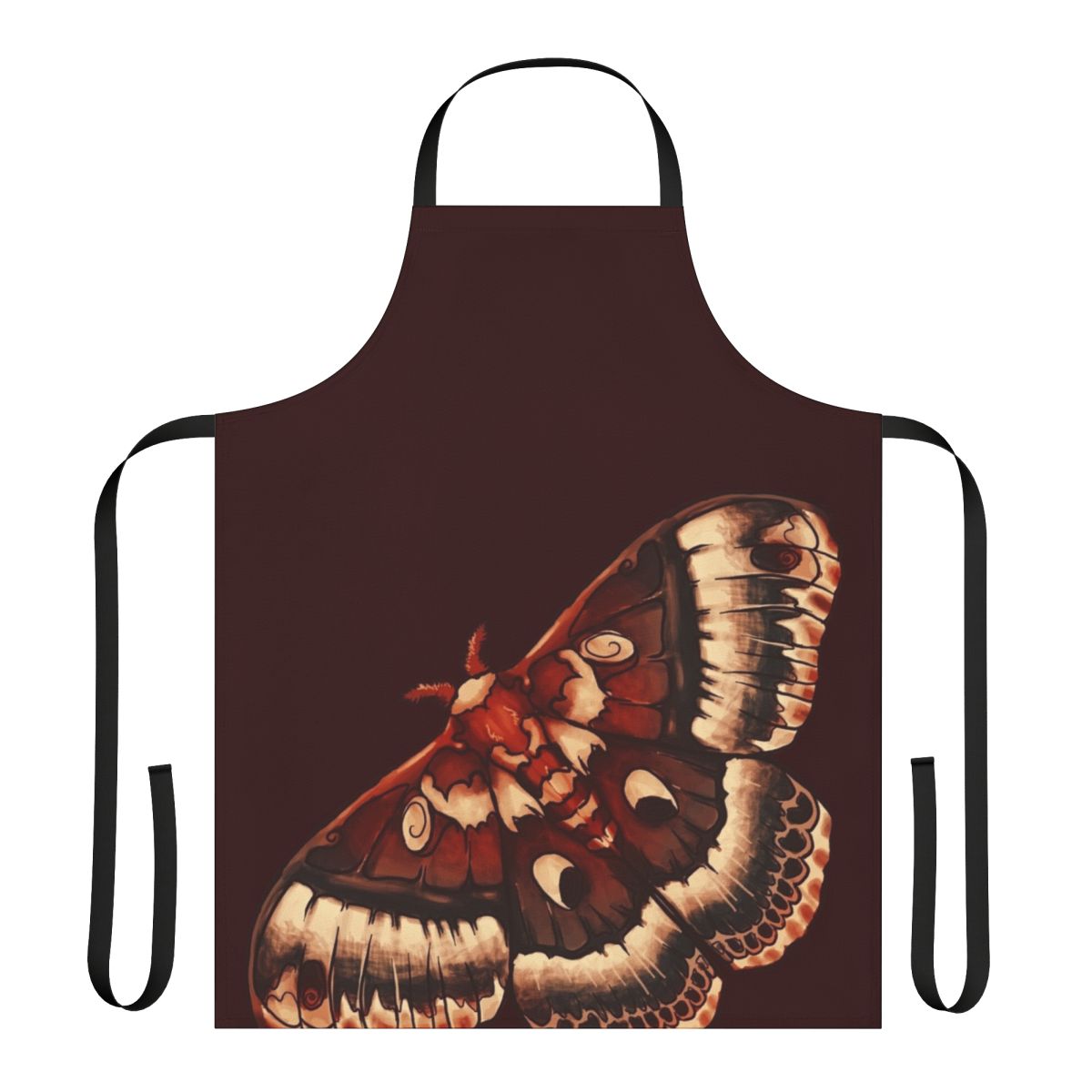 Cecropia moth apron with a detailed, nature-inspired design