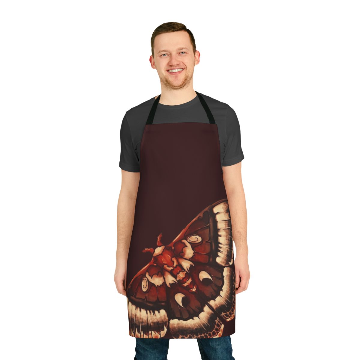 Cecropia moth apron with a detailed, nature-inspired design