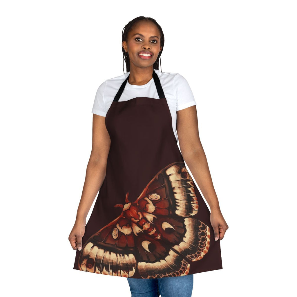 Cecropia moth apron with a detailed, nature-inspired design