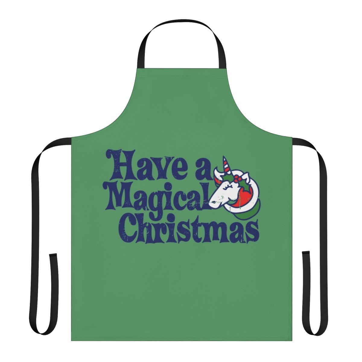Festive apron featuring a whimsical unicorn design, perfect for holiday cooking and baking.
