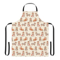 Whimsical apron featuring a repeating pattern of corgis in medieval fantasy costumes