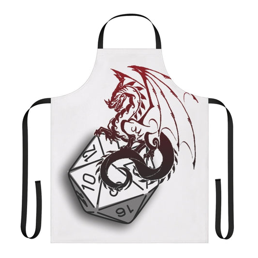 A stylish apron featuring fantasy-themed designs, perfect for D&D fans and home chefs.