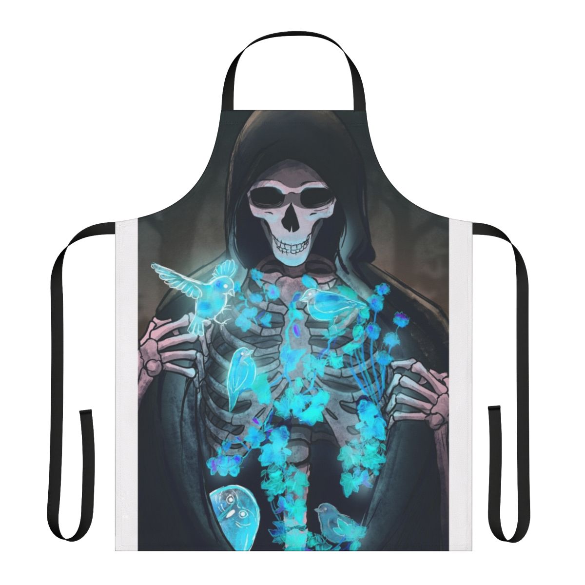 A dark apron featuring a reaper and souls, perfect for the spiritual kitchen.