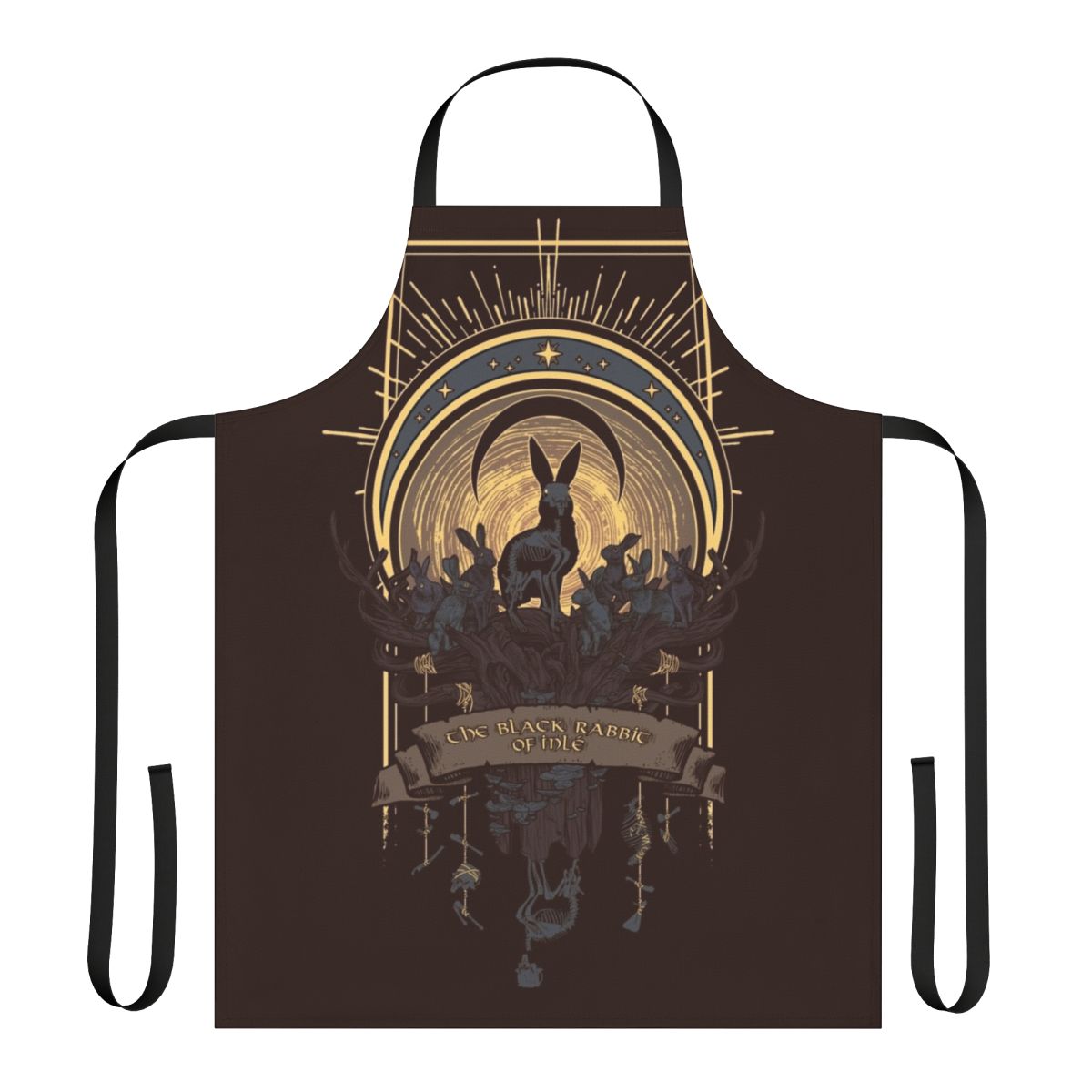 Spooky apron featuring the black rabbit of Inlé from the dark fantasy world of Watership Down
