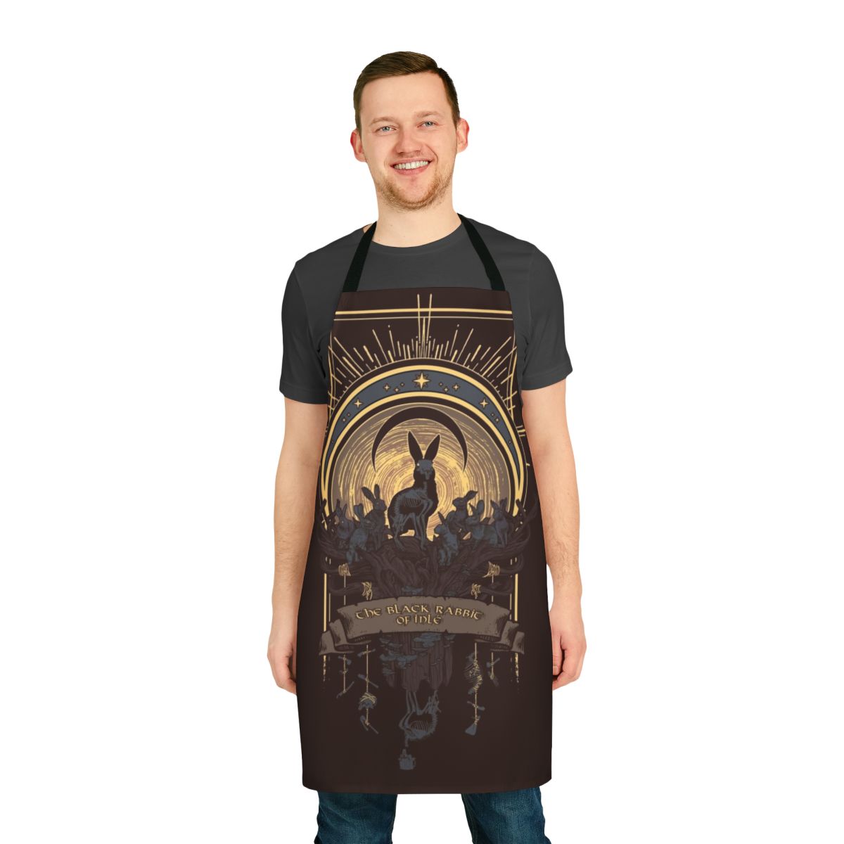 Spooky apron featuring the black rabbit of Inlé from the dark fantasy world of Watership Down
