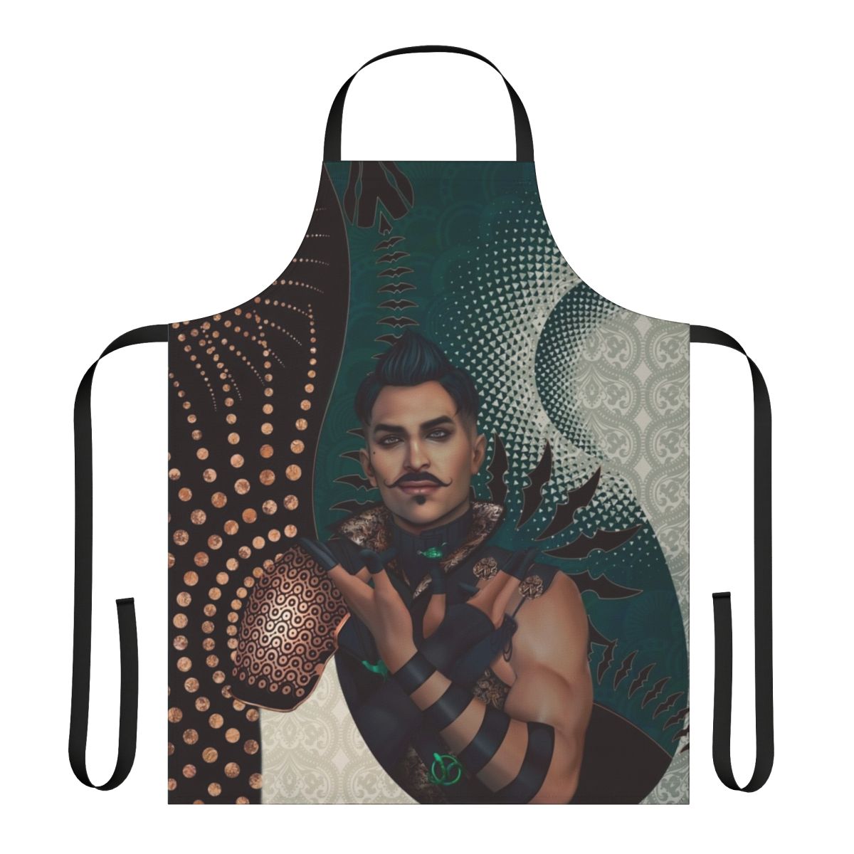 Stylish Dragon Age inspired apron featuring Dorian Pavus and Tevinter tarot imagery