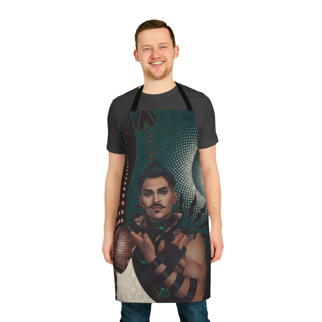 Stylish Dragon Age inspired apron featuring Dorian Pavus and Tevinter tarot imagery