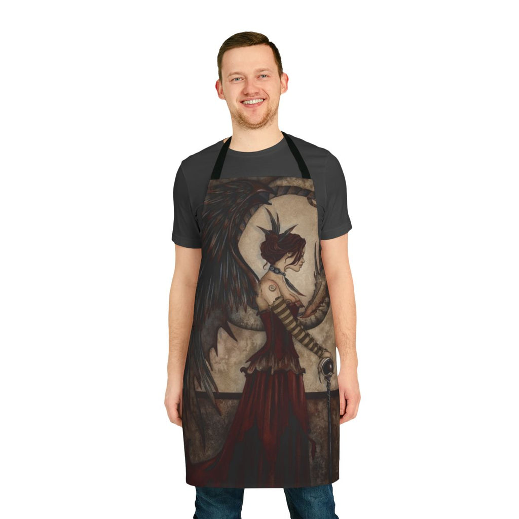Apron featuring a dark, mystical dragon design by artist Amy Brown