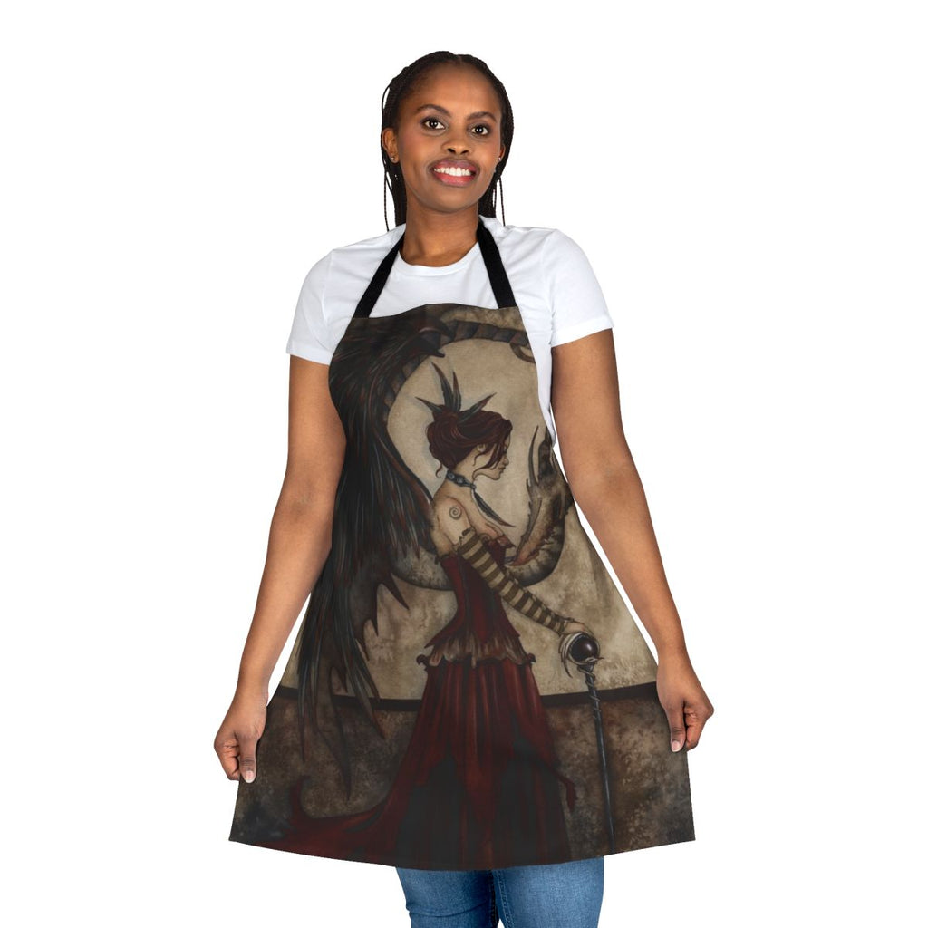 Apron featuring a dark, mystical dragon design by artist Amy Brown