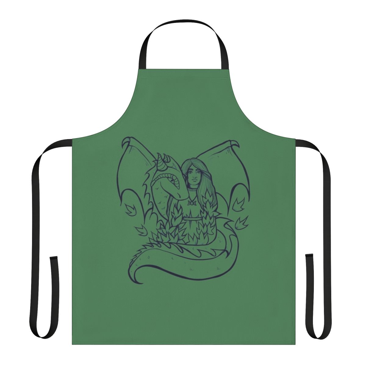 A whimsical dragon goddess-inspired apron for cooking, baking, or hosting.