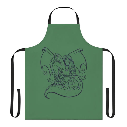 A whimsical dragon goddess-inspired apron for cooking, baking, or hosting.
