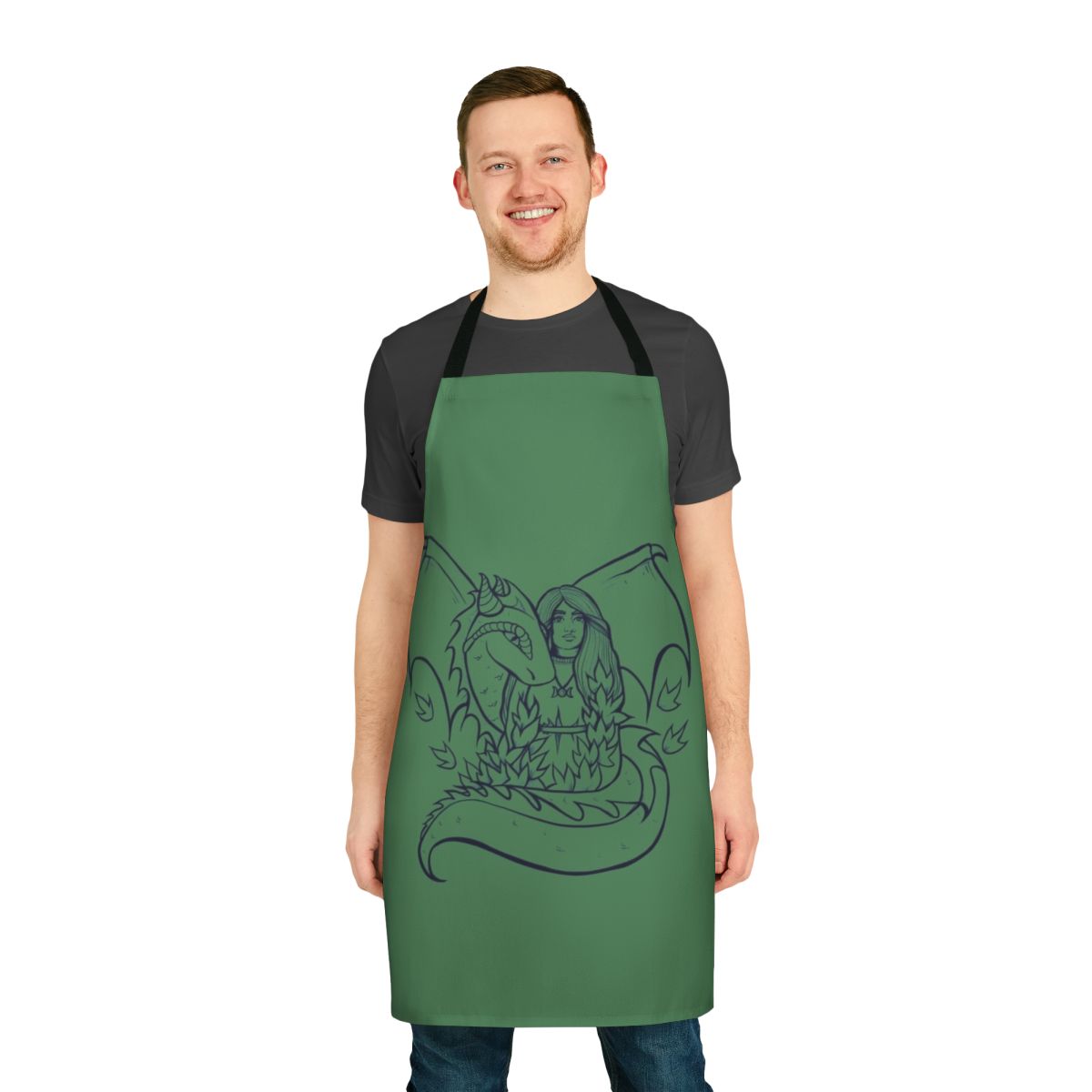 A whimsical dragon goddess-inspired apron for cooking, baking, or hosting.
