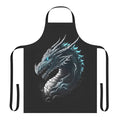 A white and black apron featuring an intricate, fantasy-inspired dragon design.