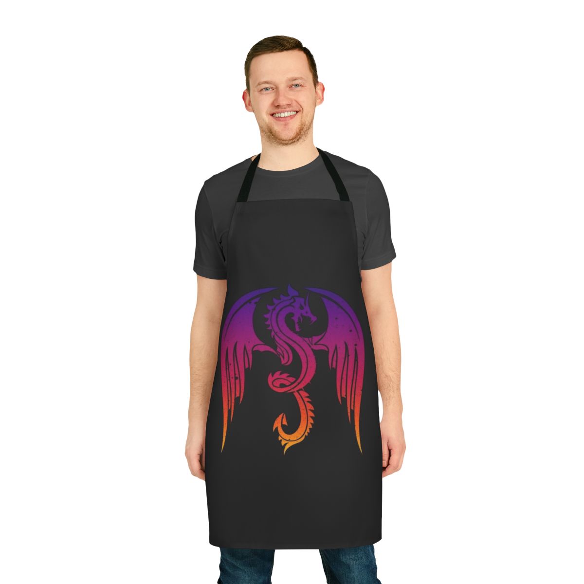 Illustration of a simple dragon silhouette on an apron