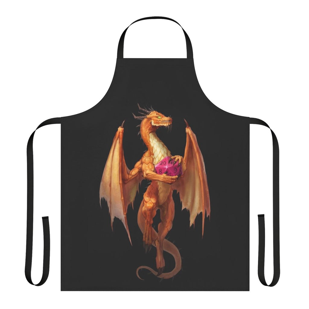 A vibrant and whimsical apron featuring a detailed dragon design, perfect for fantasy fans and home cooks alike.