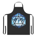 A blue and white apron featuring an ice dragon design, perfect for roleplaying and tabletop gaming enthusiasts.