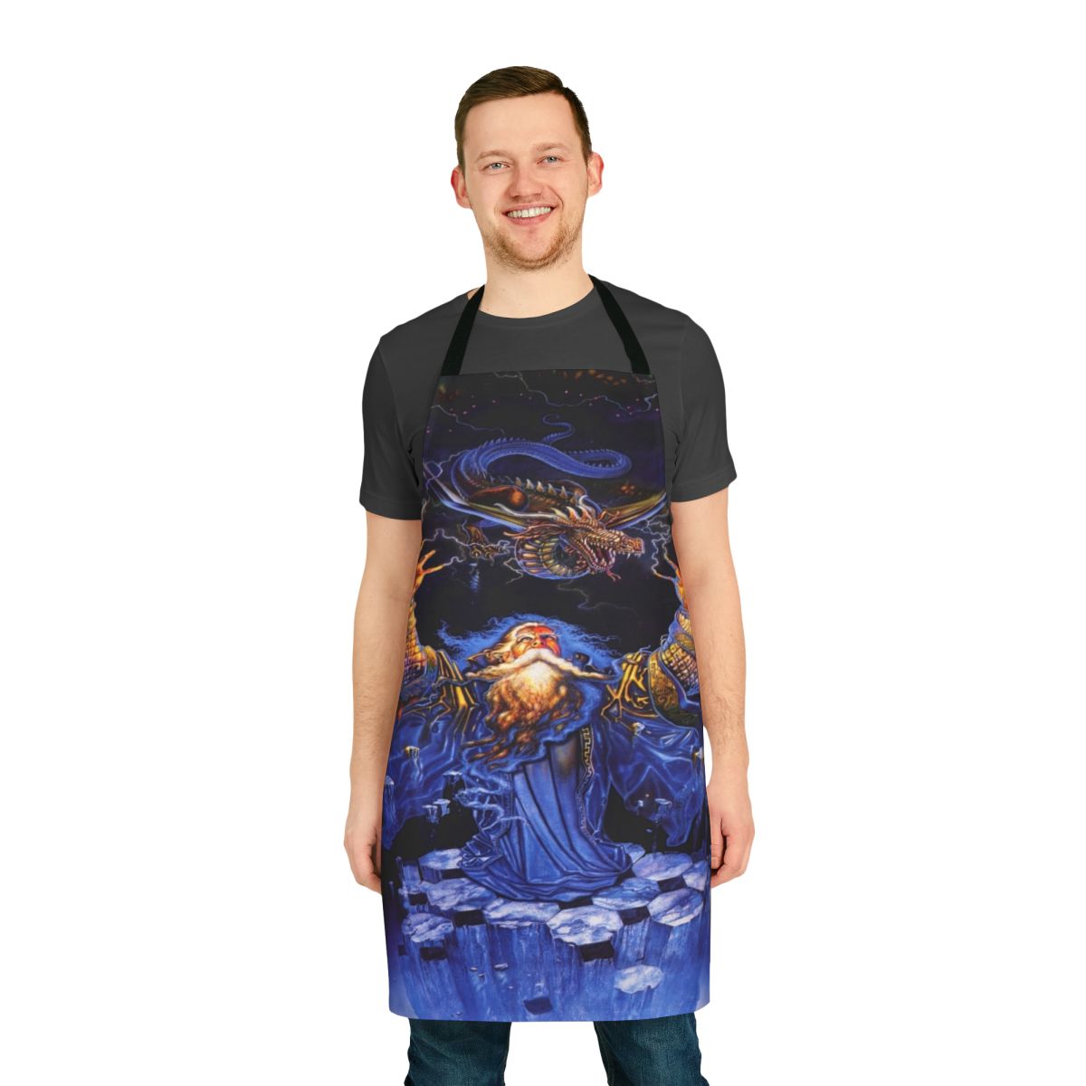 Dragon wizard graphic printed on a high-quality apron