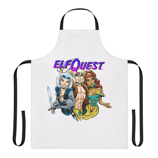 Illustration of elfquest-style fantasy characters on a modern apron